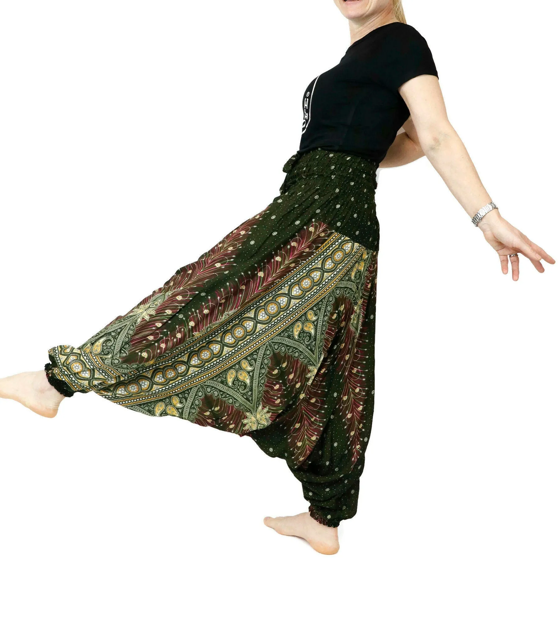 Peacock Harem Pants Unisex Yoga Drop Crotch Jumpsuits Rompers Hippie Baggy Pants