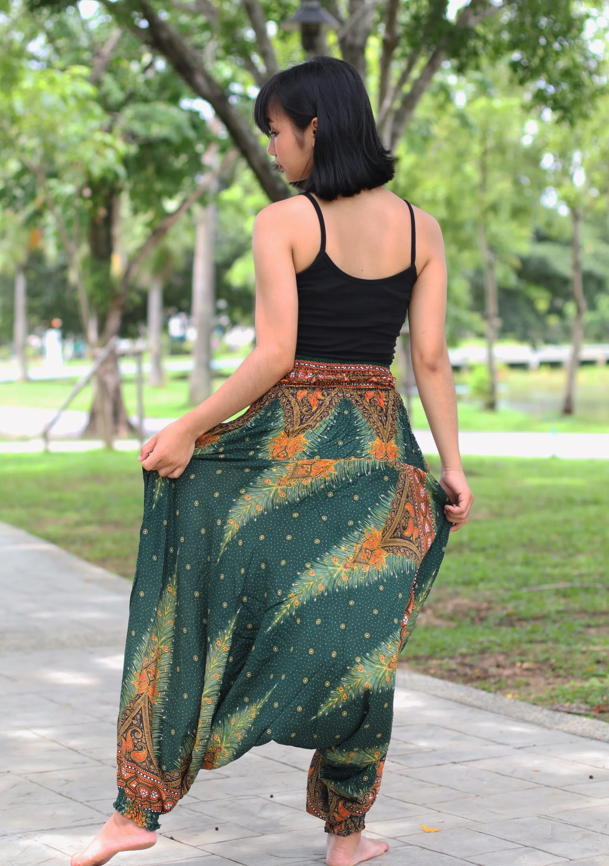 Peacock Harem Pants Unisex Yoga Drop Crotch Jumpsuits Rompers Hippie Baggy Pants