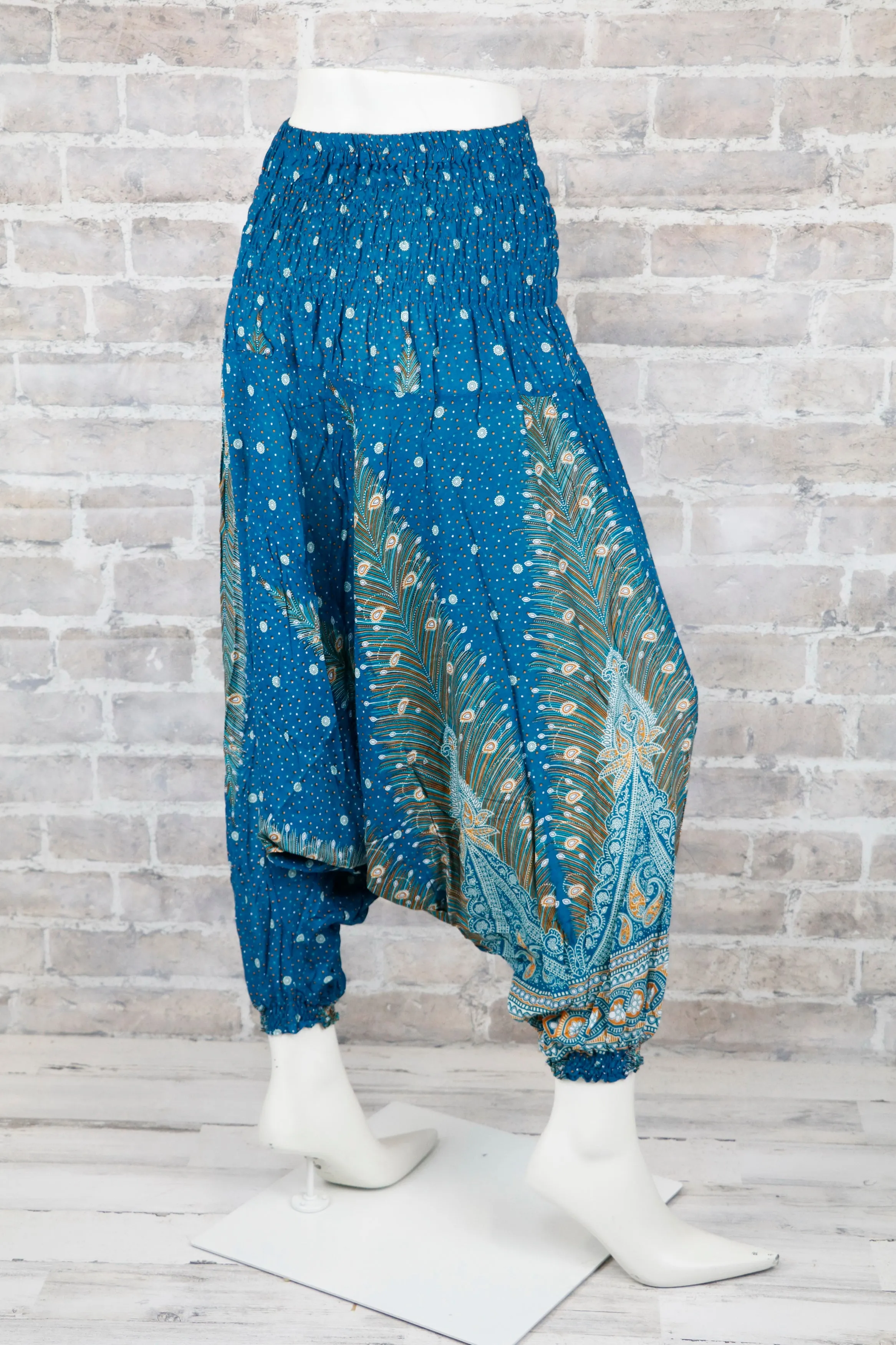 Peacock Harem Pants Unisex Yoga Drop Crotch Jumpsuits Rompers Hippie Baggy Pants