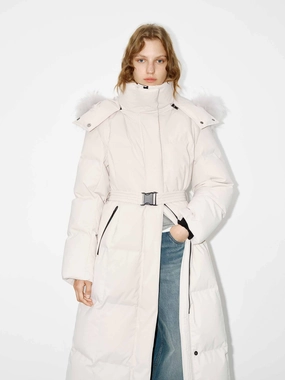 Belted Quilted Down Coat Casual Classic