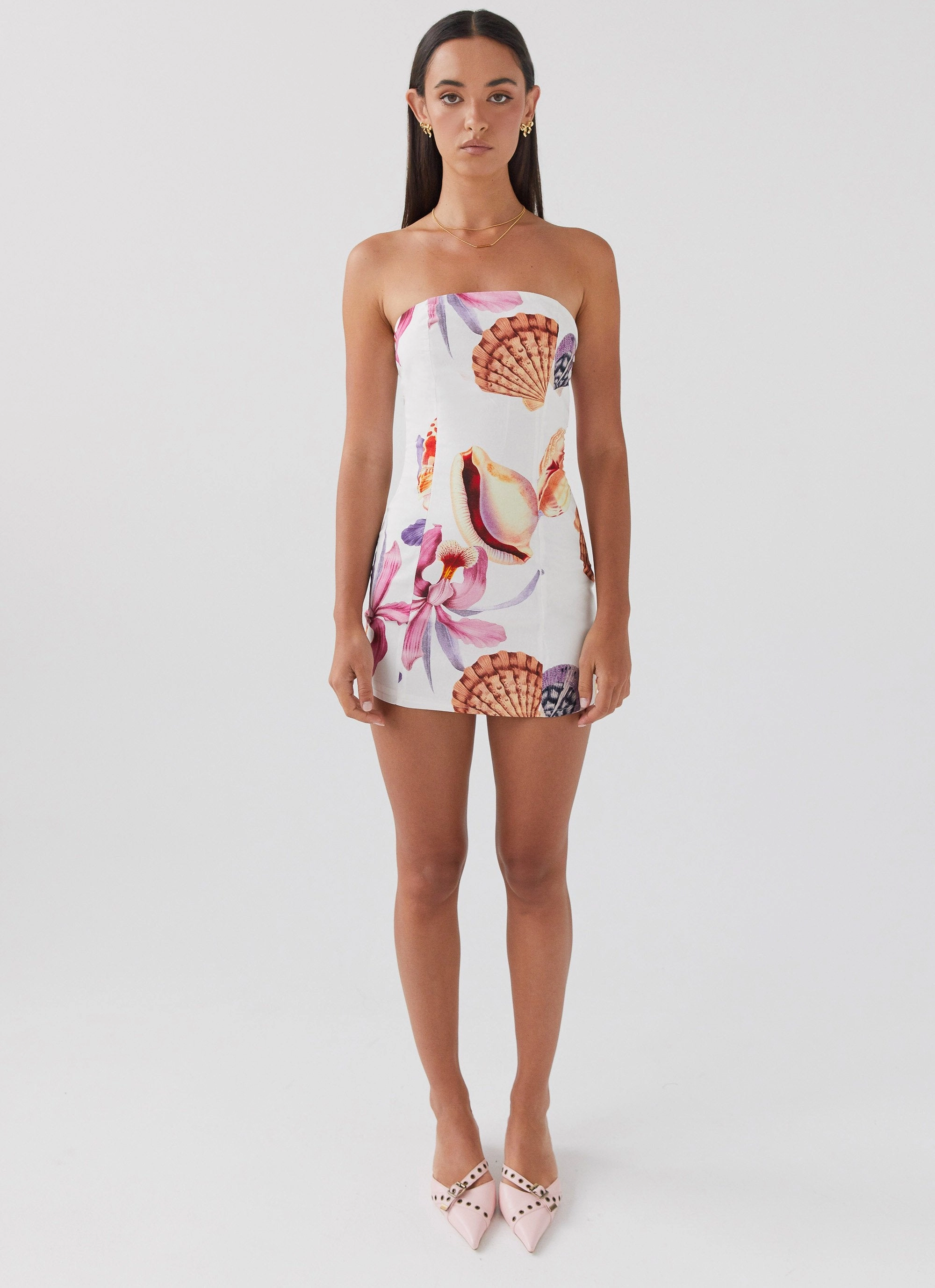 Freya Linen Mini Dress - Seaside Bouquet loose silhouette Layered Design