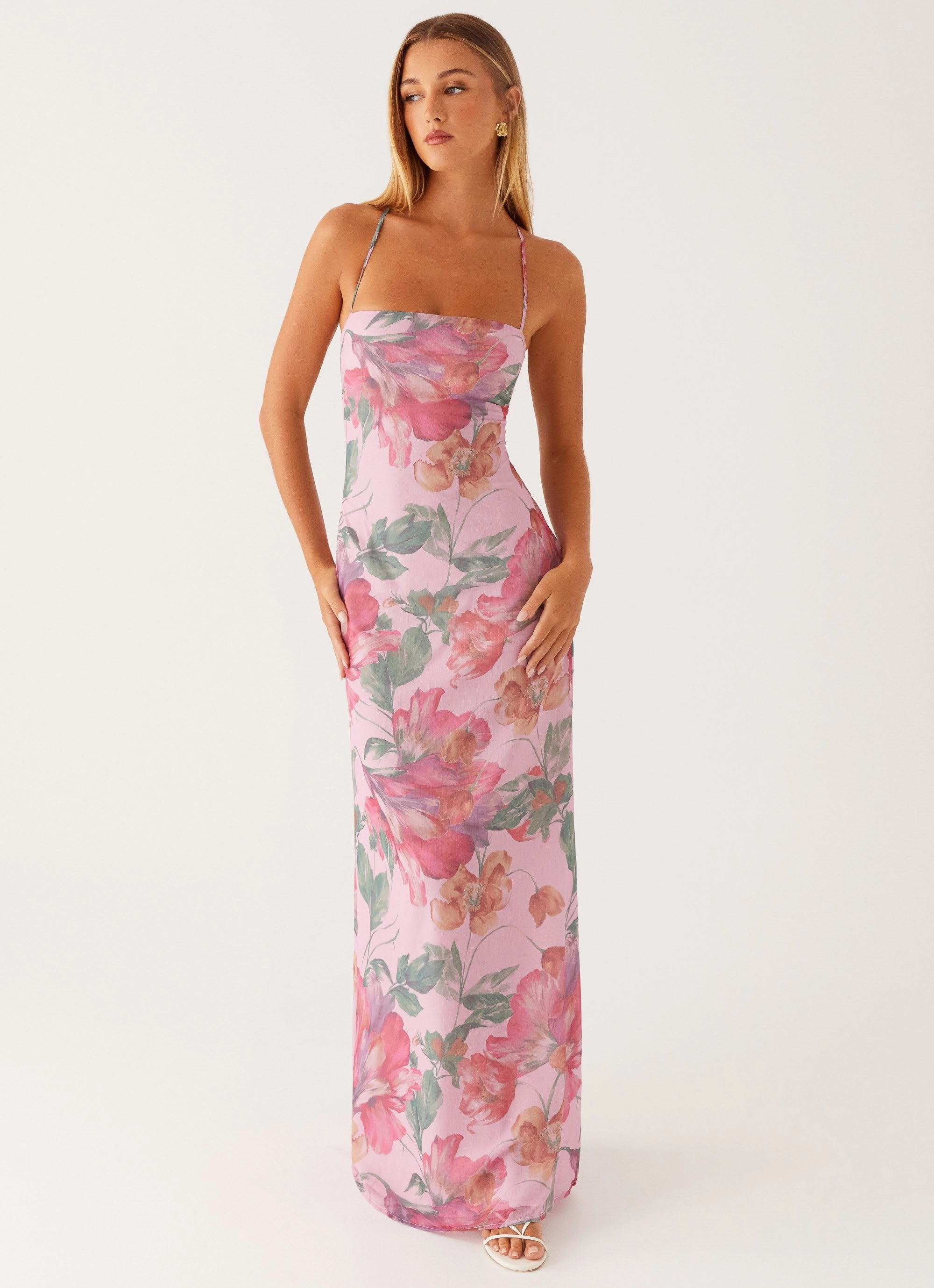 Grace Color Bell-Sleeve Peggy Maxi Dress - Pink Floral