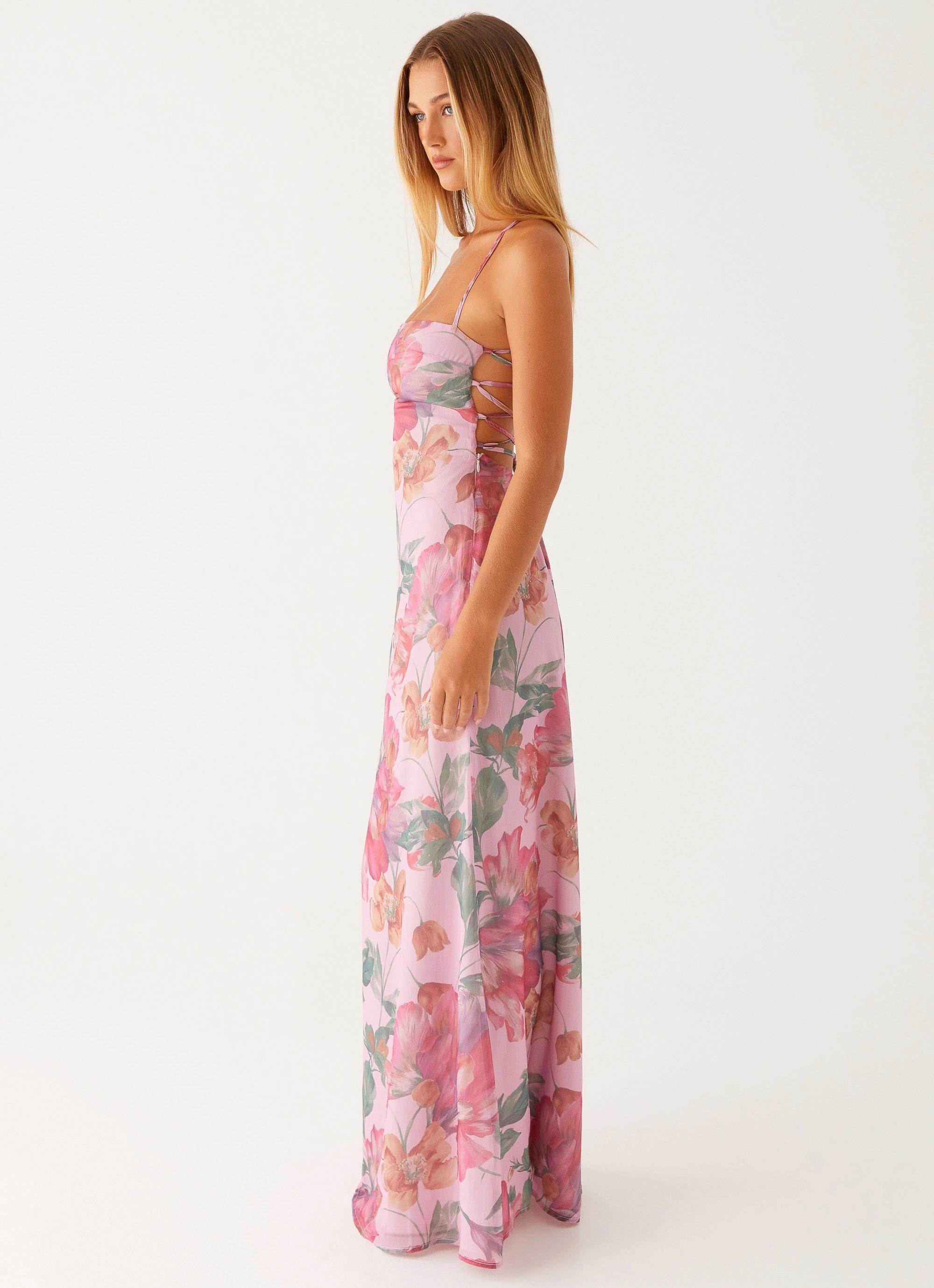 Front-Slit Flexible Layers Peggy Maxi Dress - Pink Floral