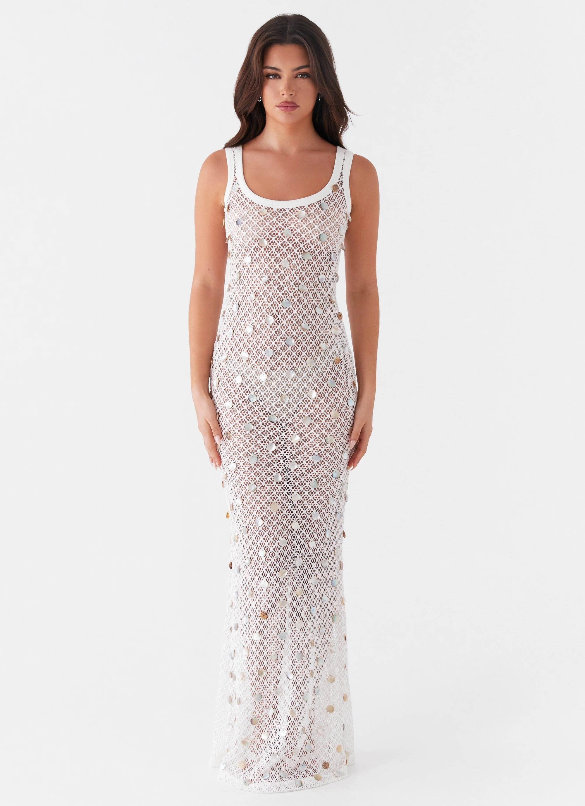 Penida Shell Knit Maxi Dress - White Inner Smile