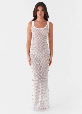 Penida Shell Knit Maxi Dress - White Inner Smile