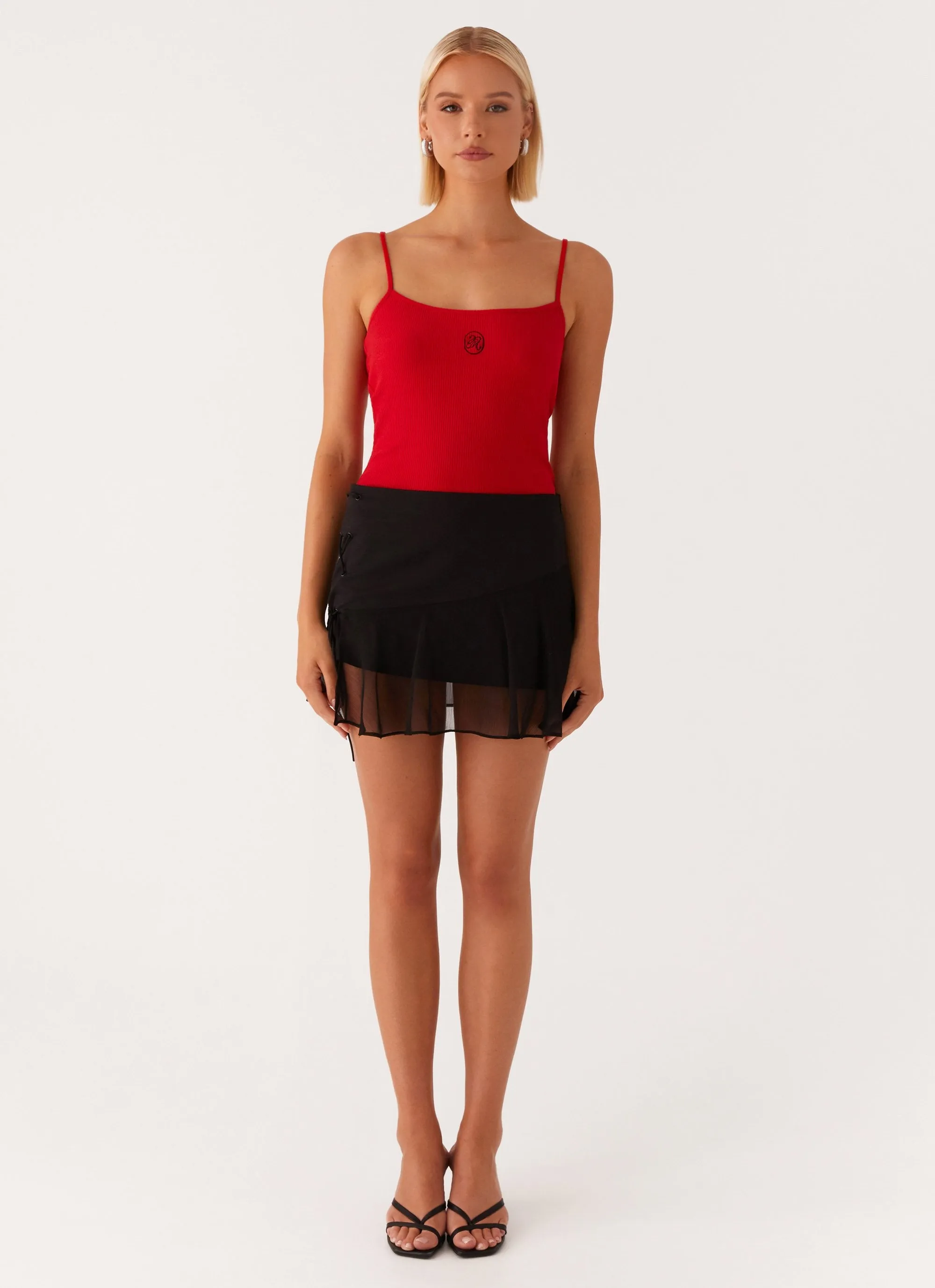 Two Tone Trim Siobhan Tie Side Mini Skirt - Black