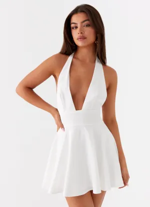 Designer Look Sleeveless Cut Peppermint Mini Dress - White