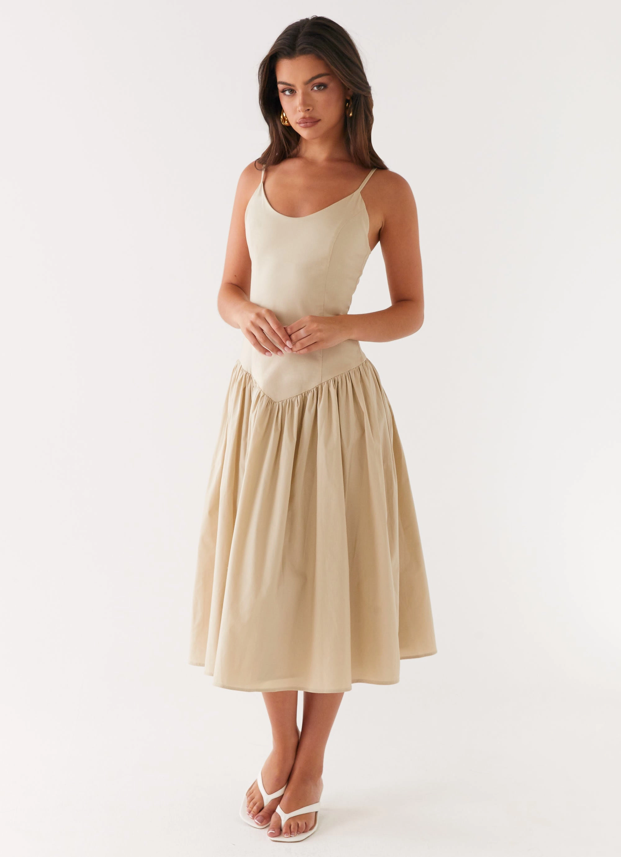 Street Ready Azalea Midi Dress - Beige