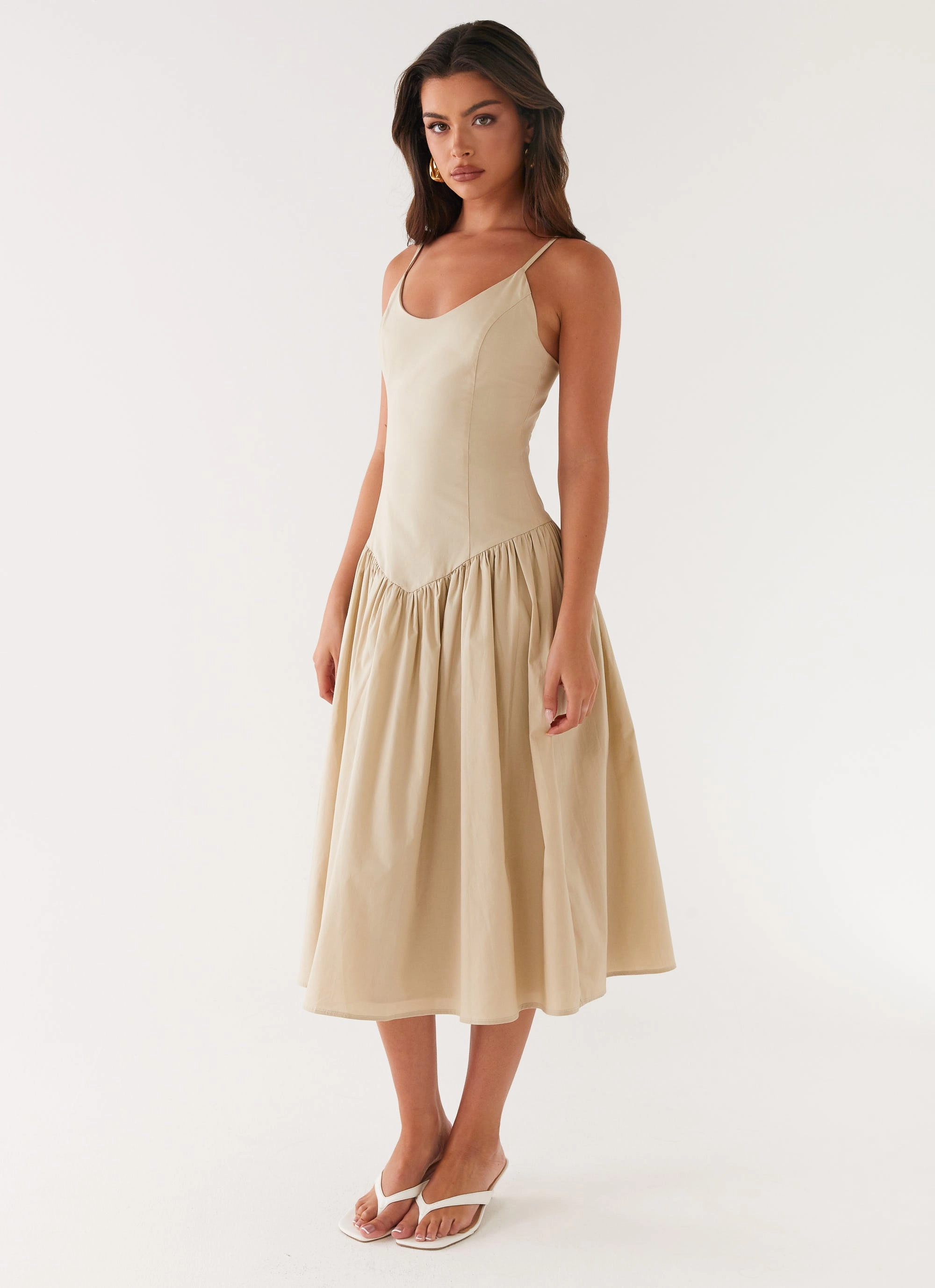 Matte-Lining Effortless Pair Azalea Midi Dress - Beige