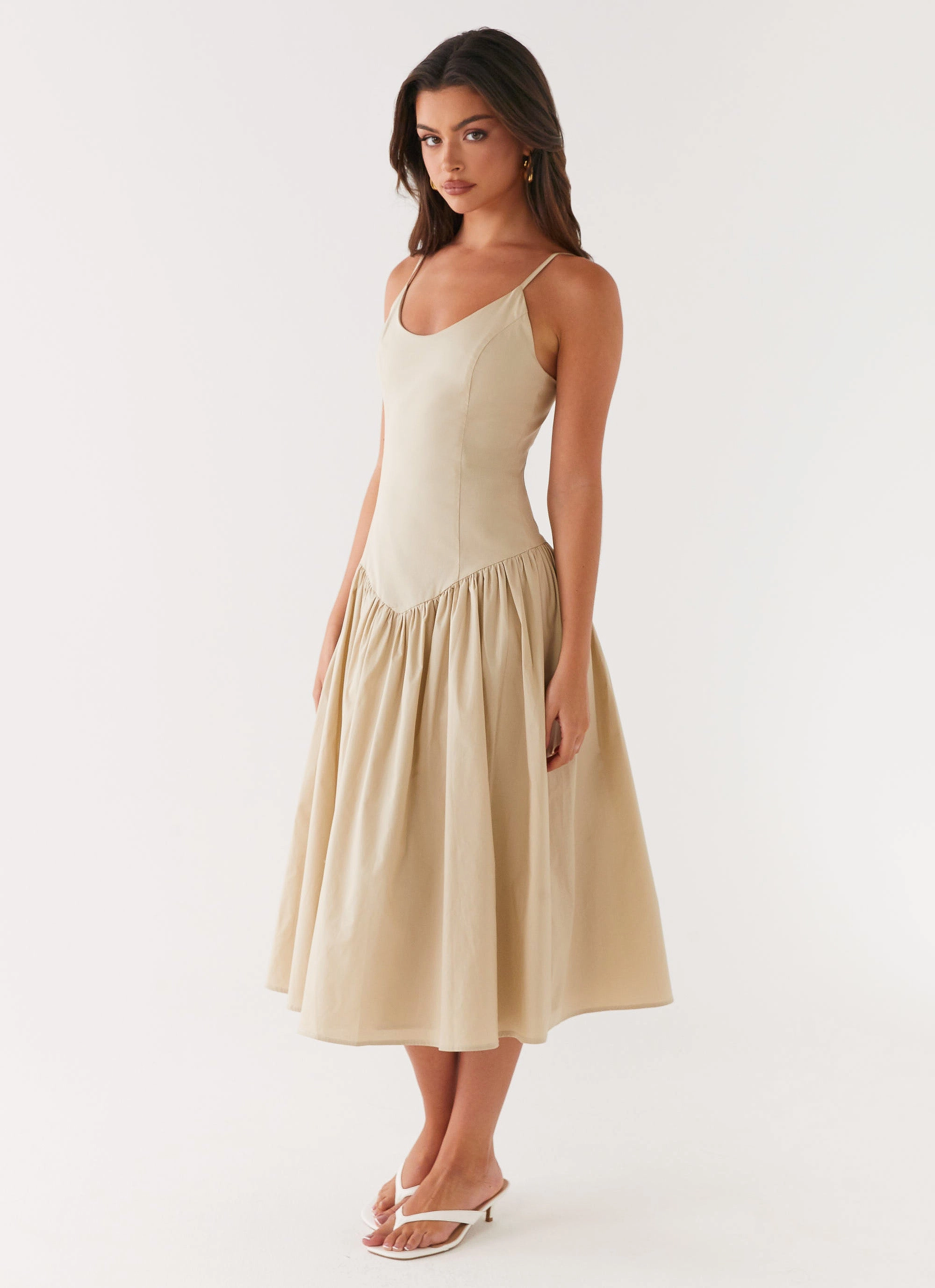 Azalea Midi Dress - Beige Timeless Line Smart Layers