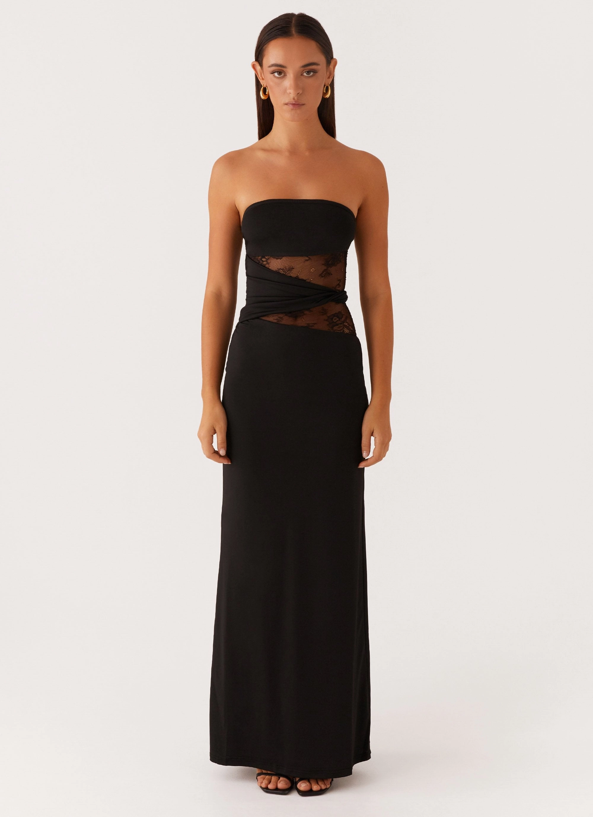 Bloom Soft Romantic Vibes Karma Strapless Maxi Dress - Black