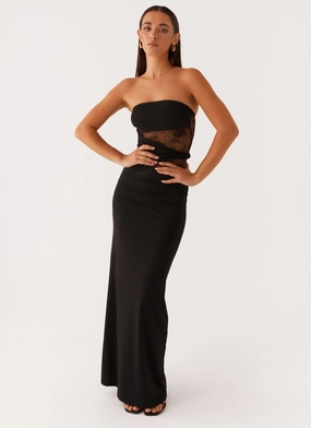 Metallic-Shine Karma Strapless Maxi Dress - Black