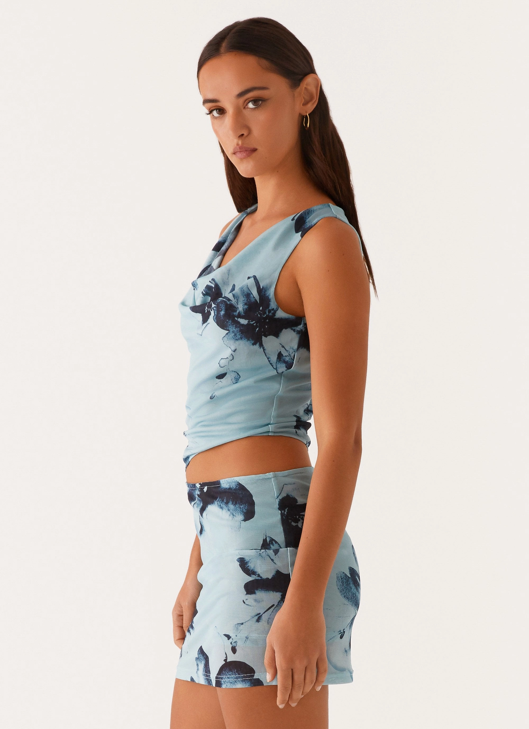 Nicola Mini Dress - Blue Black Floral Simple Bow Cozy Touch