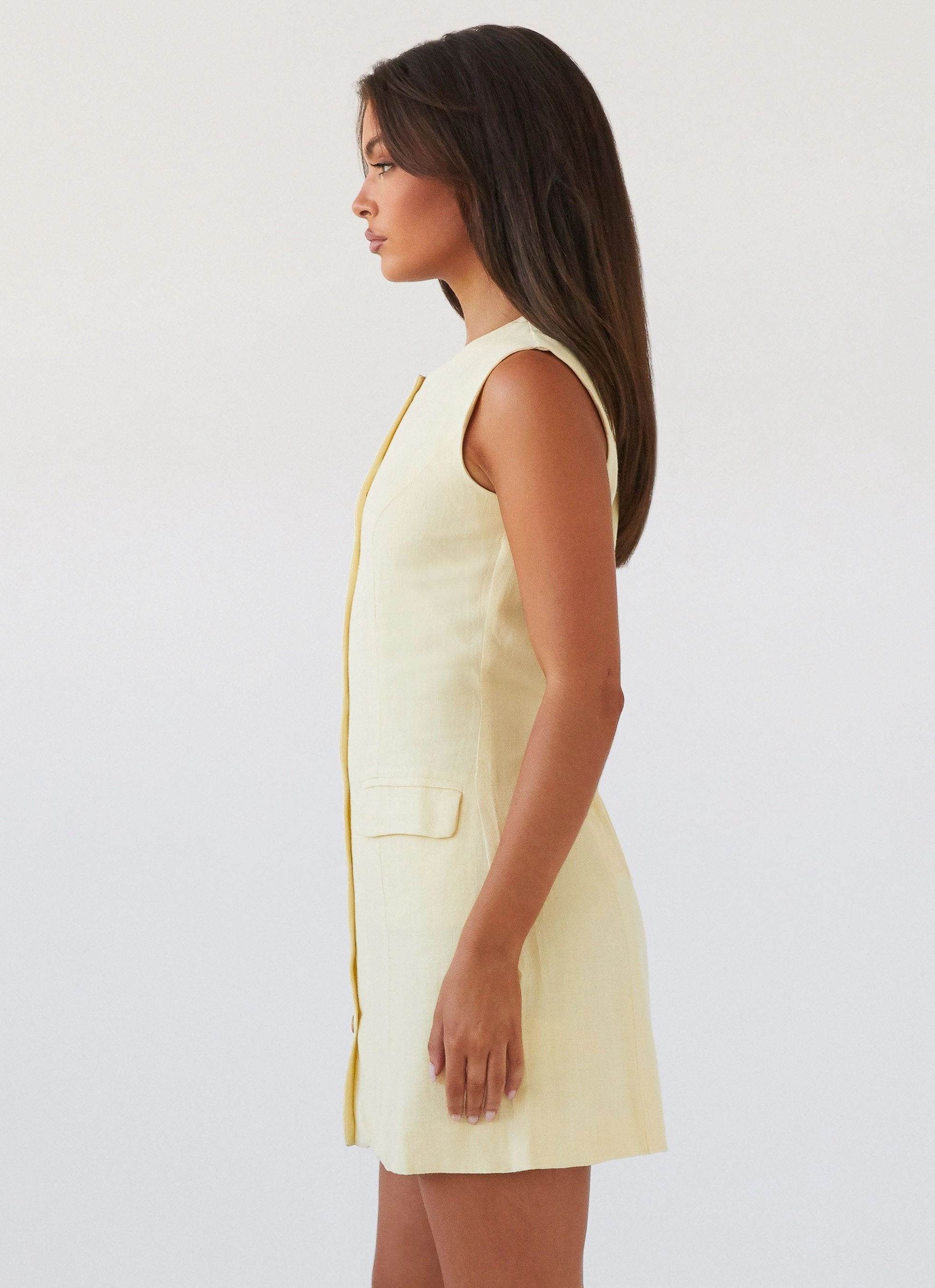Castello Fiore Linen Mini Dress - Lemon Cafe Vibe