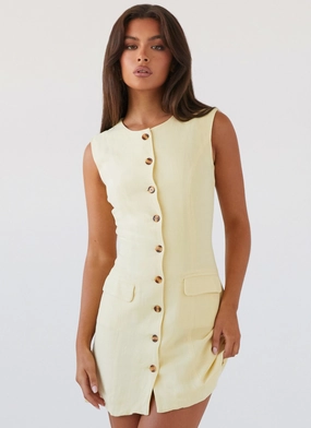 Castello Fiore Linen Mini Dress - Lemon Bright Petal