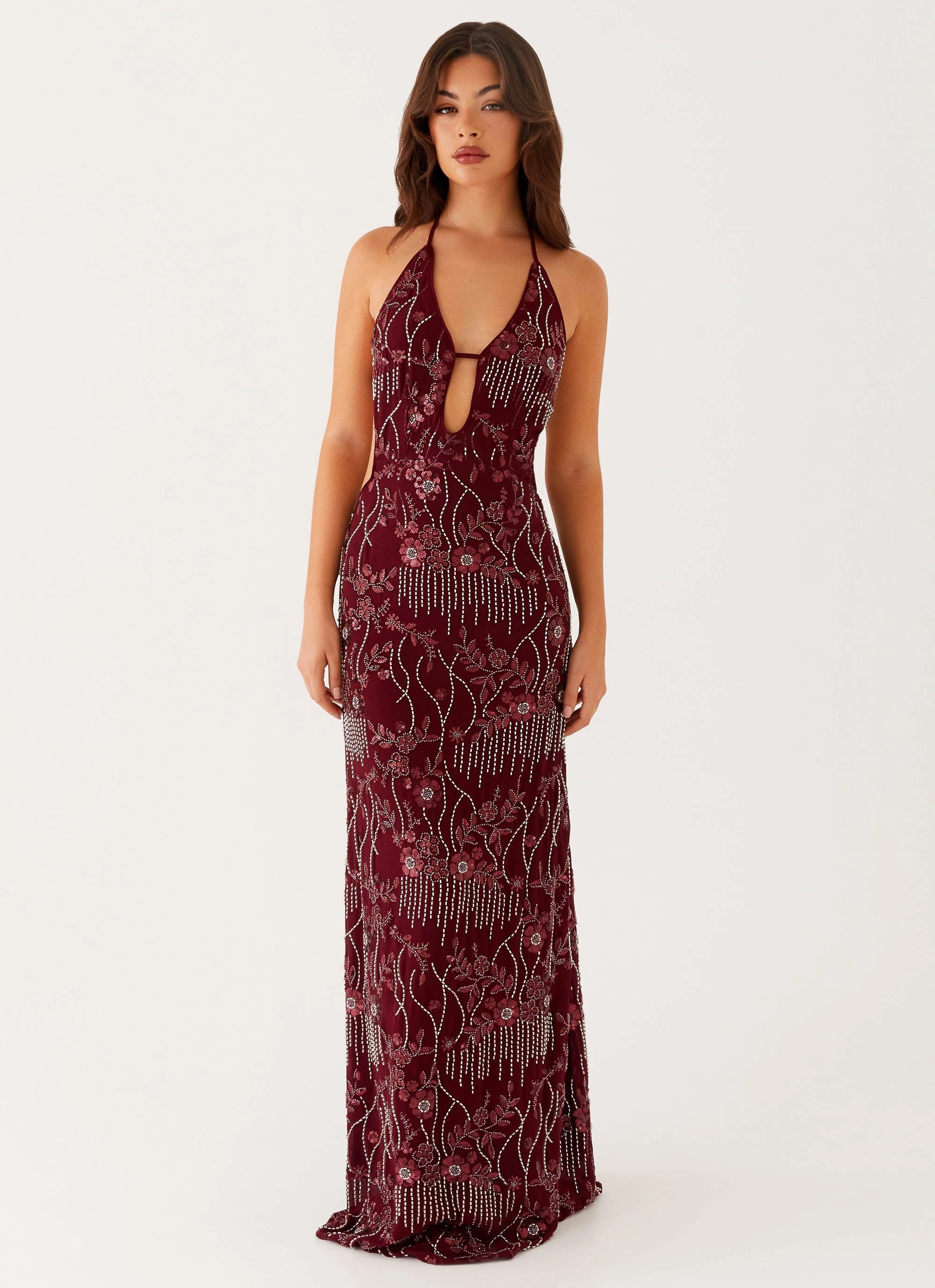 All For Love Maxi Dress - Burgundy Wrap Glow Natural Tones