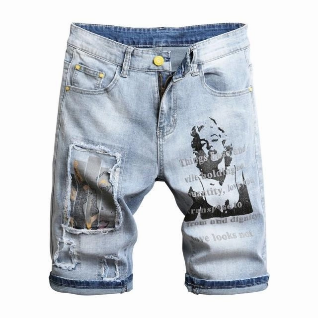 Flexible Movement Cut West Louis? Marilyn Monroe Print Youth Denim Shorts