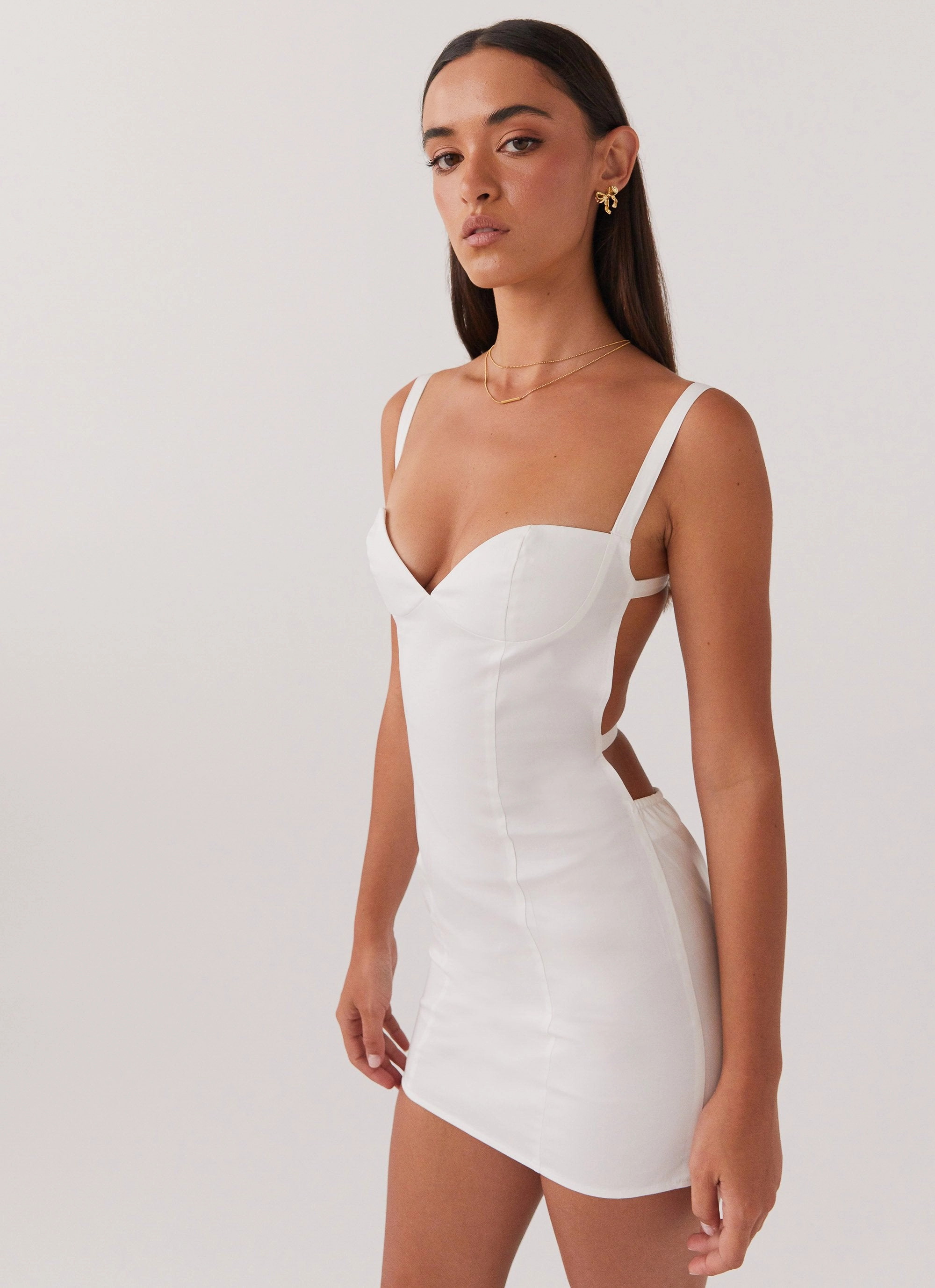 Naomi Backless Mini Dress - White Patterned-Fabric Back Detail