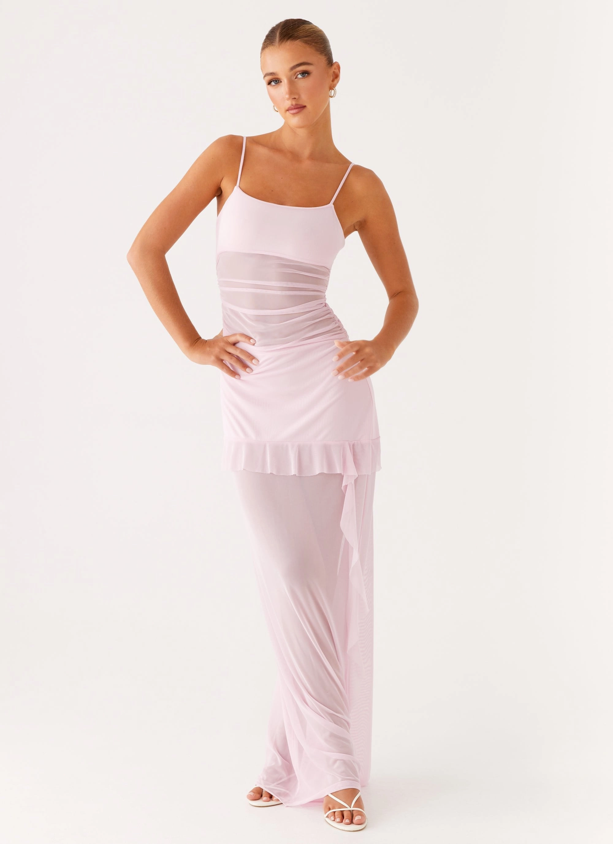 Jenni Ruffle Maxi Dress - Pink Comfortable Waist Design Fit Sleek Touch