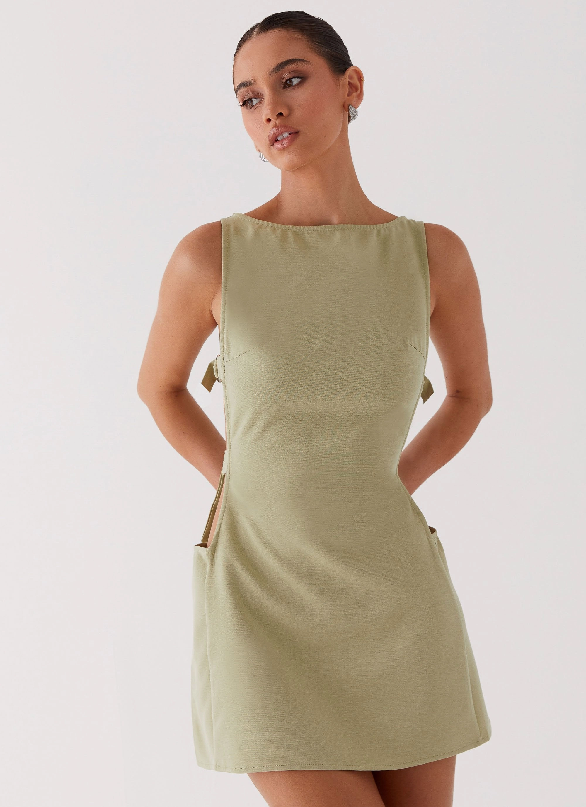 Chic Motion Graduation-Event Cherish You Buckle Mini Dress - Olive