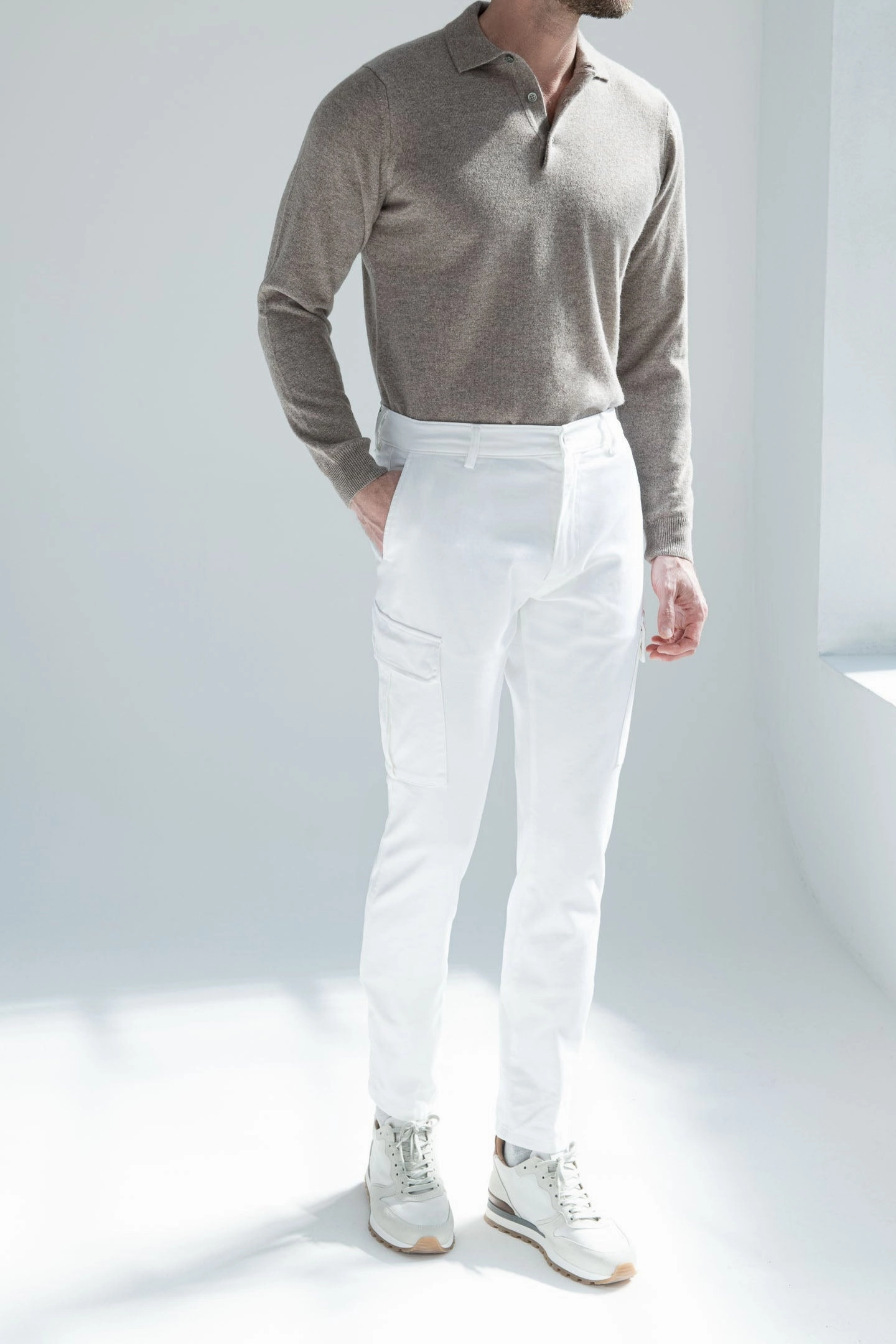 Off-white stretch canvas cargo - Made in Italy Durable Twill