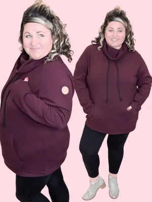 PHC- Triple Stretch Funnelneck Pullover in Deep Dark Plum