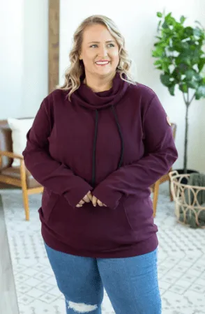PHC- Triple Stretch Funnelneck Pullover in Deep Dark Plum