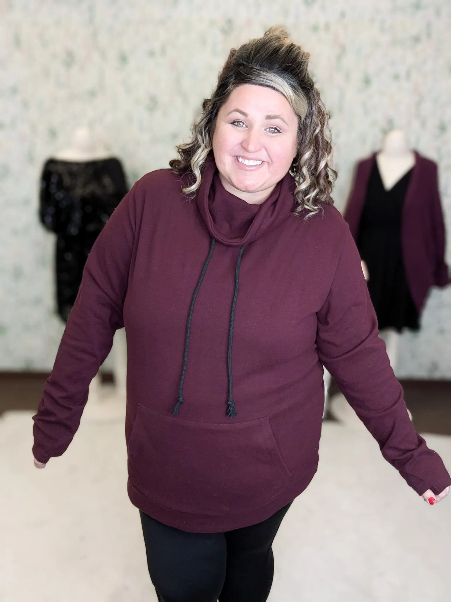 PHC- Triple Stretch Funnelneck Pullover in Deep Dark Plum