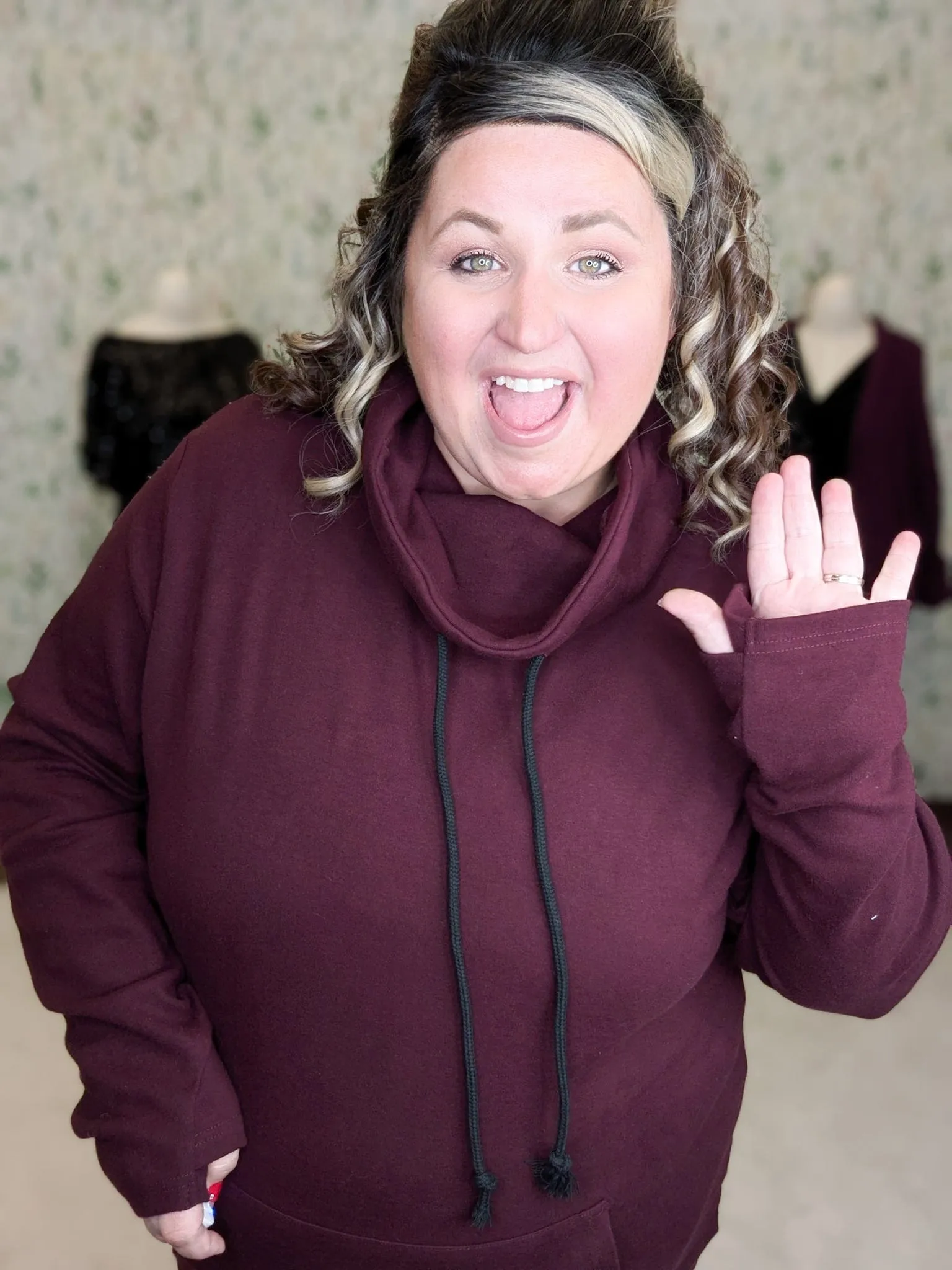 PHC- Triple Stretch Funnelneck Pullover in Deep Dark Plum