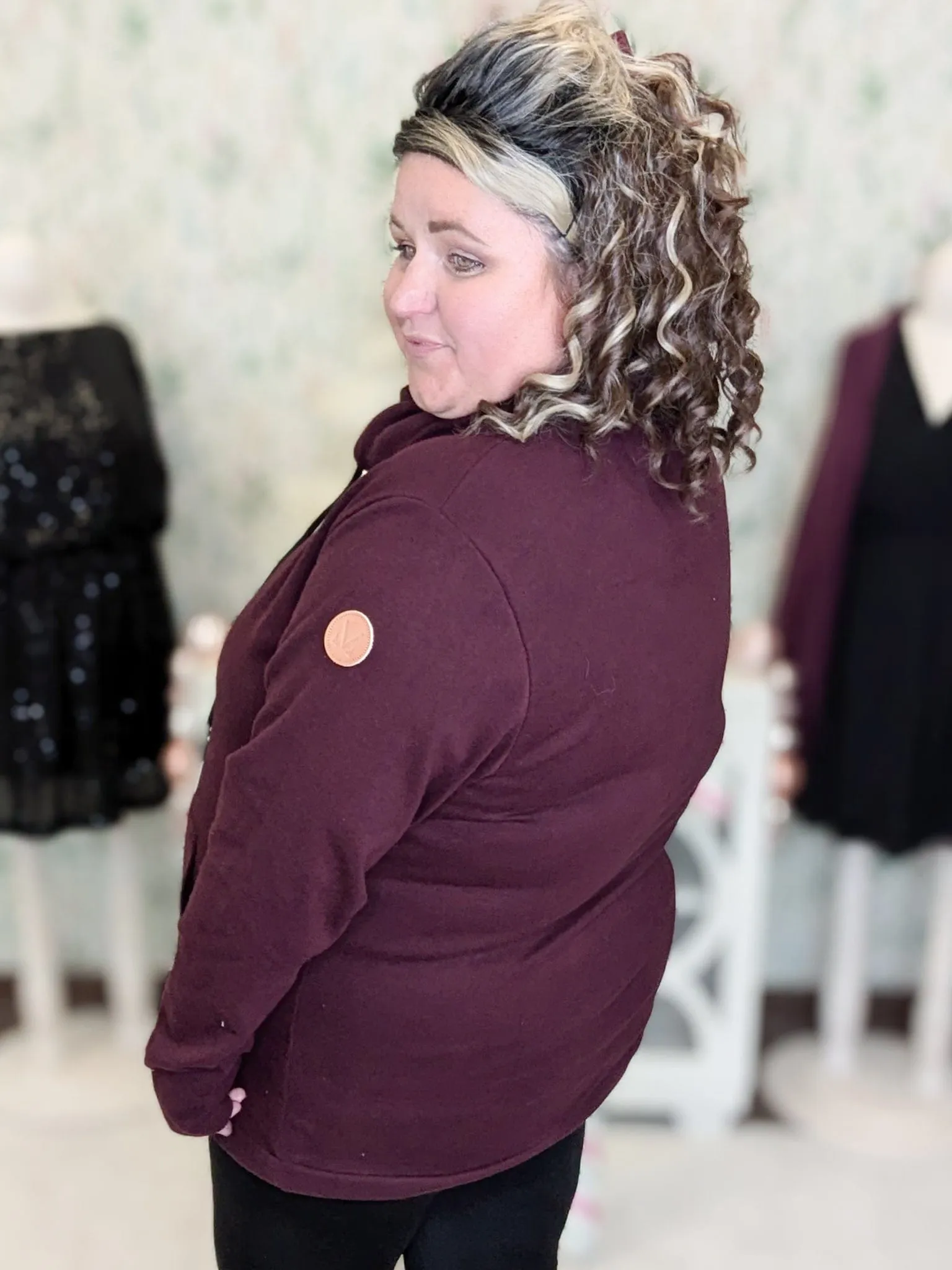 PHC- Triple Stretch Funnelneck Pullover in Deep Dark Plum