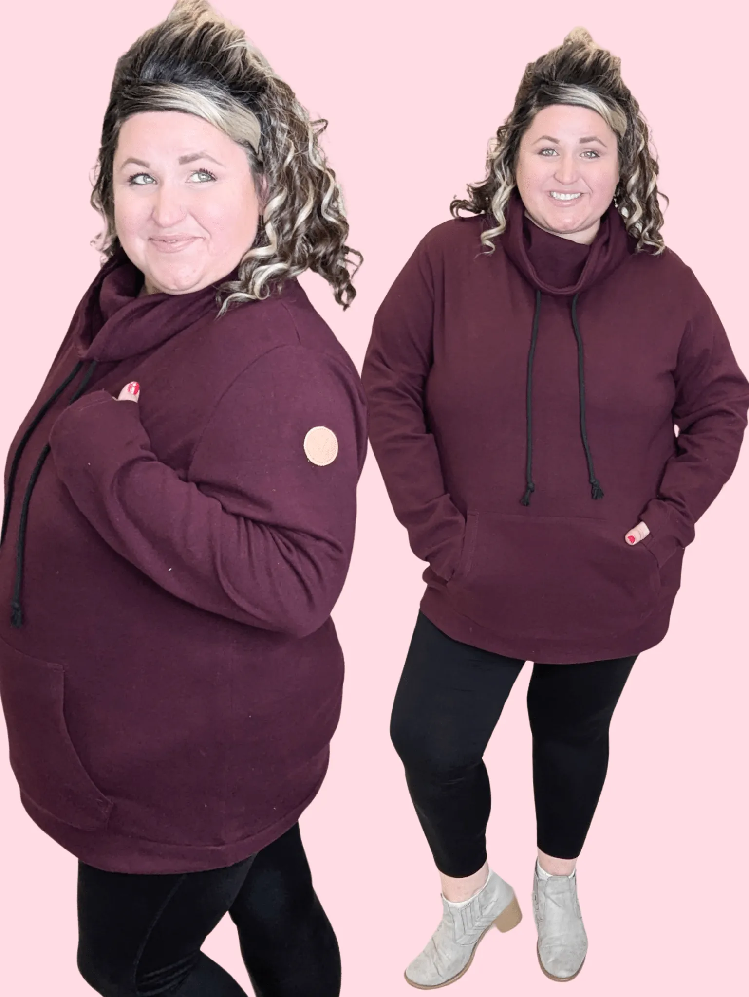 PHC- Triple Stretch Funnelneck Pullover in Deep Dark Plum