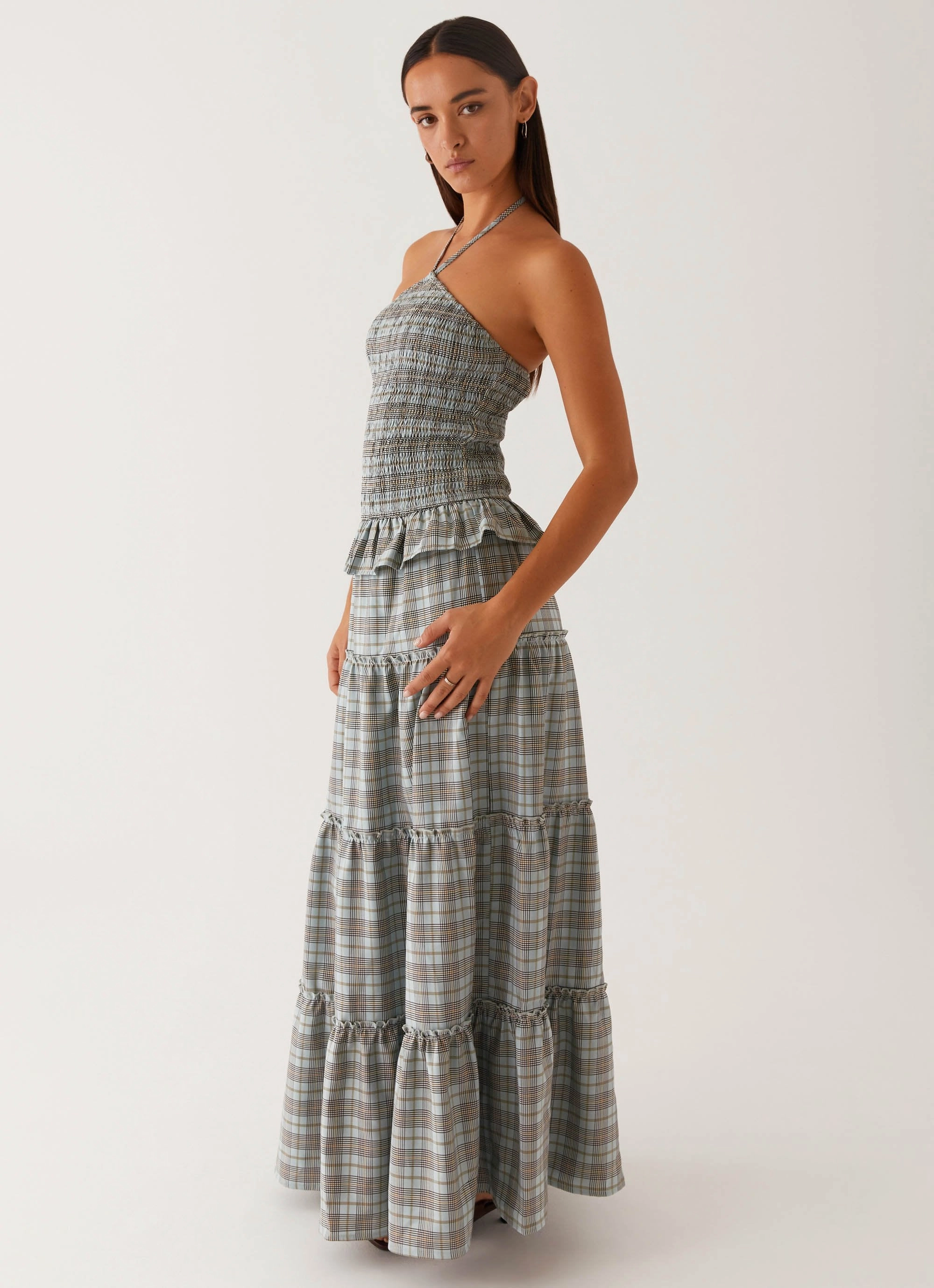Padded-Bust Picture This Maxi Dress - Check