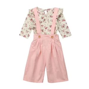 Pink Floral Suspender Toddler Set