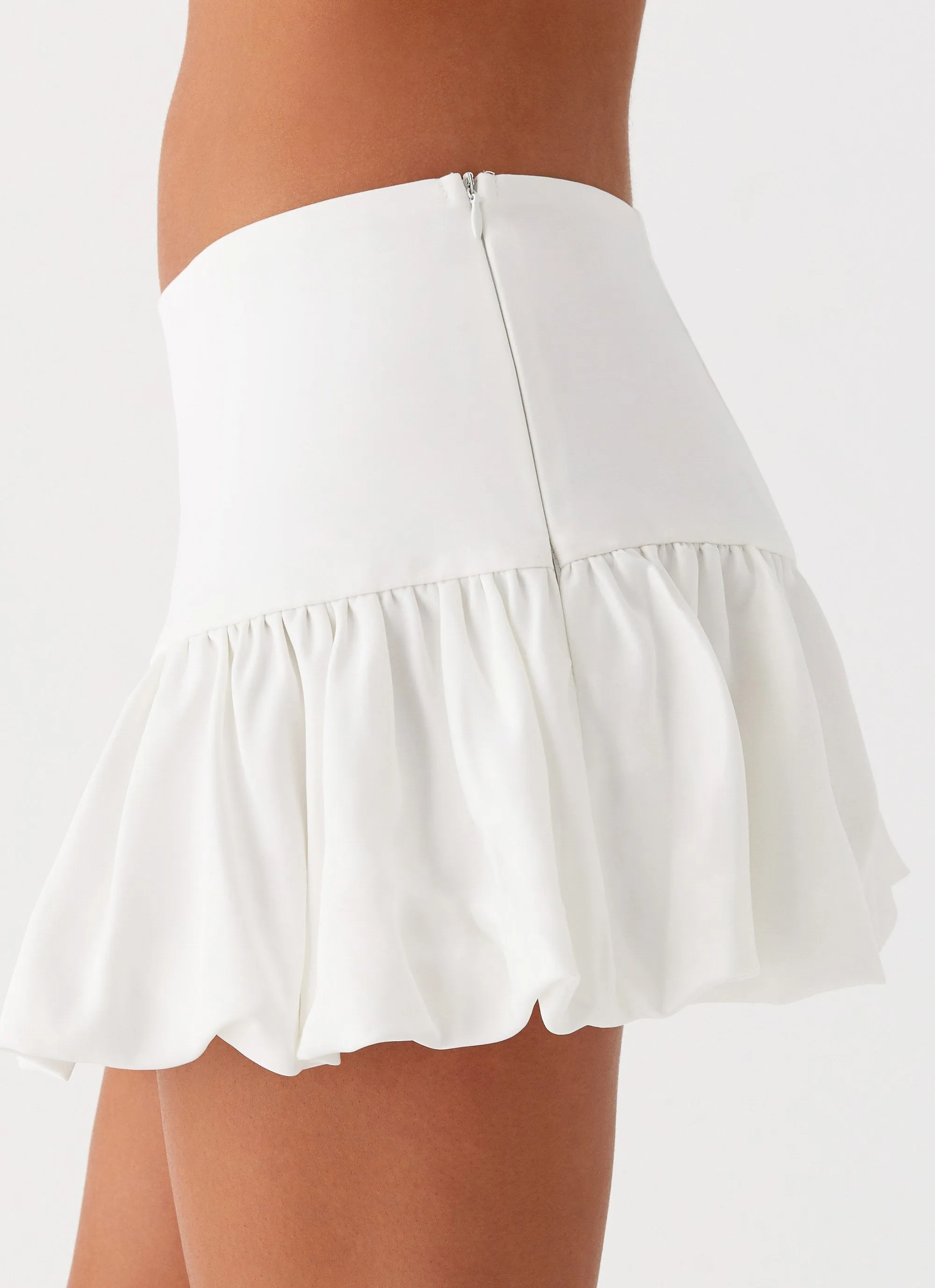 Sweet Thing Bubble Hem Mini Skirt - White Smooth Finish Flow Look