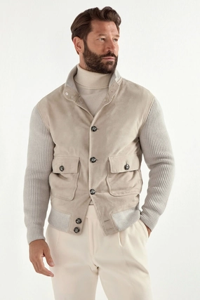 Beige suede and knit bomber - Made in Italy Urban Edge