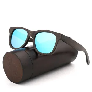 Polarized Wooden Mirror Lens Sunglasses with UV400 Protection - Vintage Style Men's/Women's Square Bamboo Frames