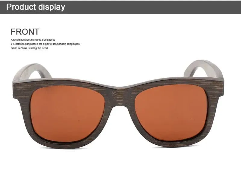 Polarized Wooden Mirror Lens Sunglasses with UV400 Protection - Vintage Style Men's/Women's Square Bamboo Frames