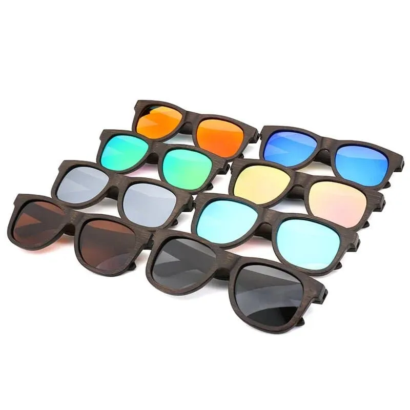 Polarized Wooden Mirror Lens Sunglasses with UV400 Protection - Vintage Style Men's/Women's Square Bamboo Frames