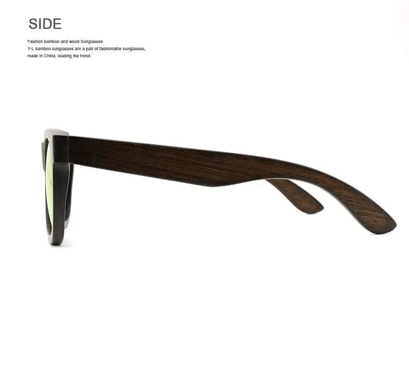 Polarized Wooden Mirror Lens Sunglasses with UV400 Protection - Vintage Style Men's/Women's Square Bamboo Frames