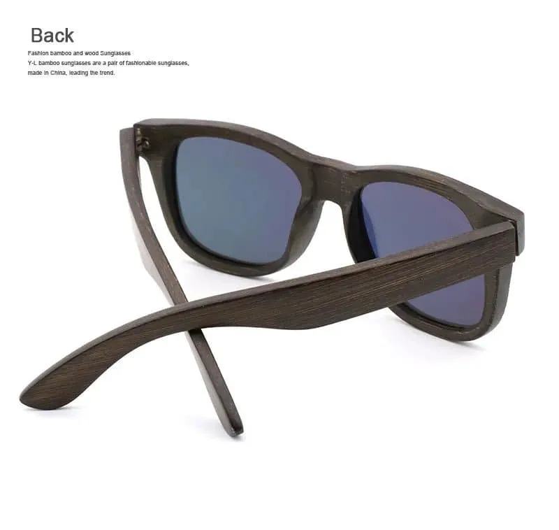Polarized Wooden Mirror Lens Sunglasses with UV400 Protection - Vintage Style Men's/Women's Square Bamboo Frames