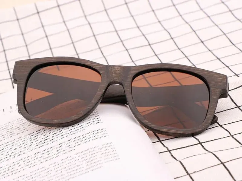 Polarized Wooden Mirror Lens Sunglasses with UV400 Protection - Vintage Style Men's/Women's Square Bamboo Frames