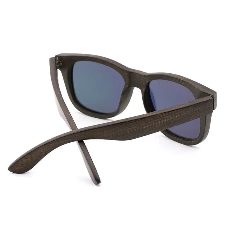 Polarized Wooden Mirror Lens Sunglasses with UV400 Protection - Vintage Style Men's/Women's Square Bamboo Frames
