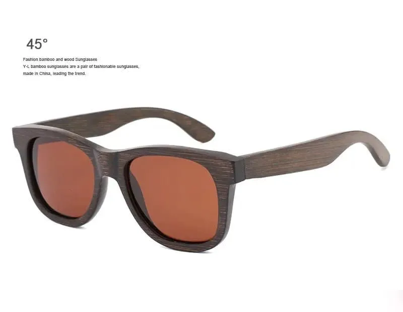 Polarized Wooden Mirror Lens Sunglasses with UV400 Protection - Vintage Style Men's/Women's Square Bamboo Frames