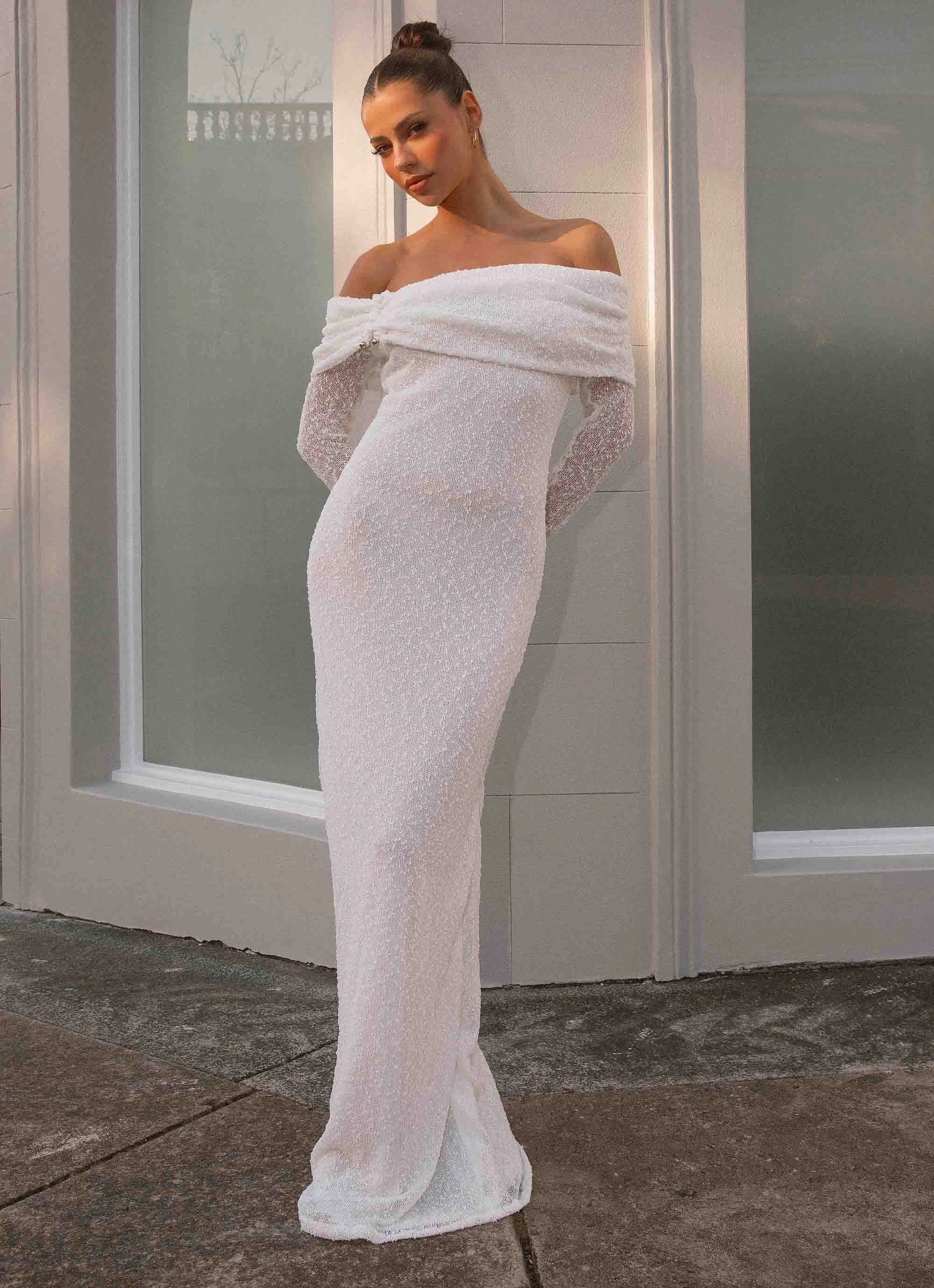 Pollyanna Knit Hardware Maxi Dress - Ivory Fit Clean Day Romance