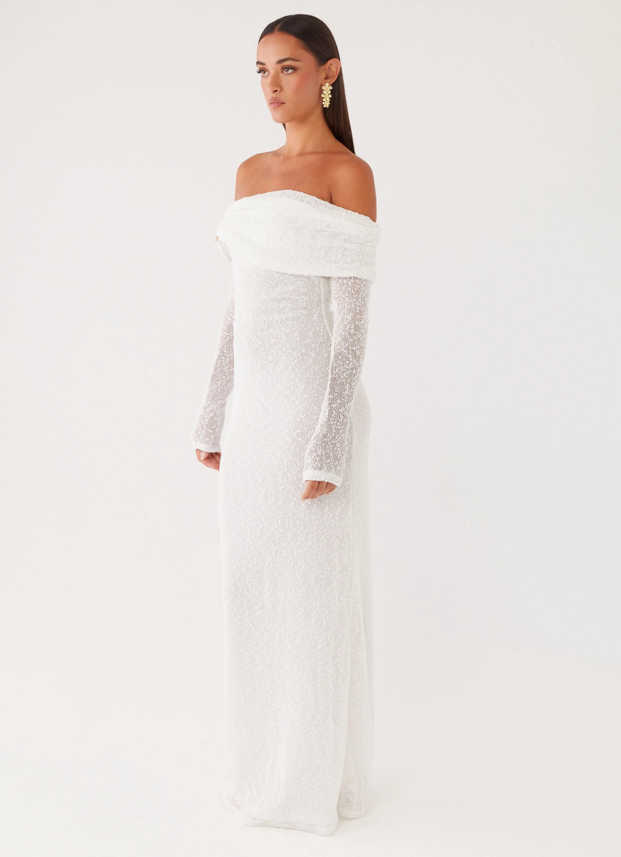 Pollyanna Knit Hardware Maxi Dress - Ivory Textured Flow