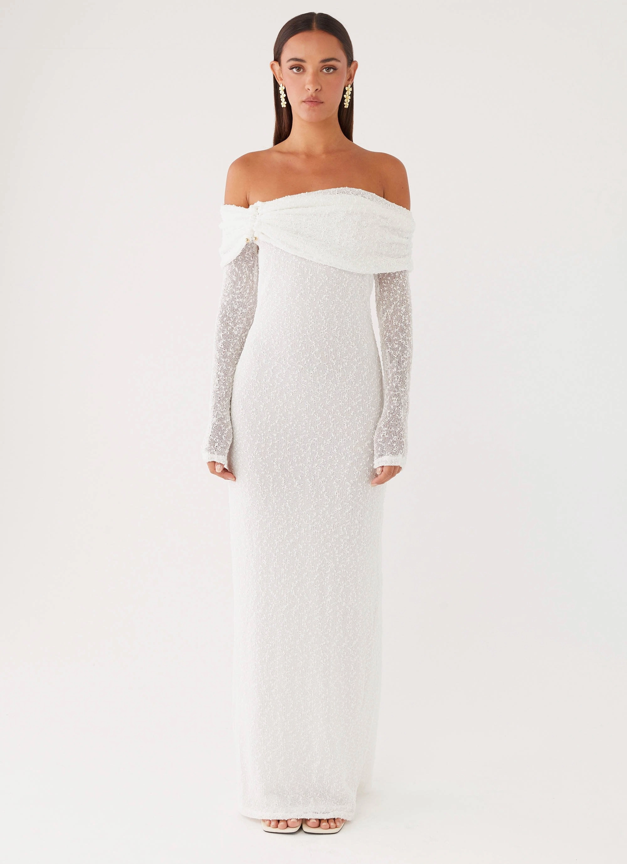 Eye Catching Nature Glow Pollyanna Knit Hardware Maxi Dress - Ivory