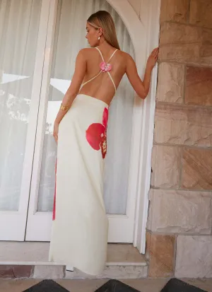 Stretchable Fabric Island Girl Maxi Dress - Yellow