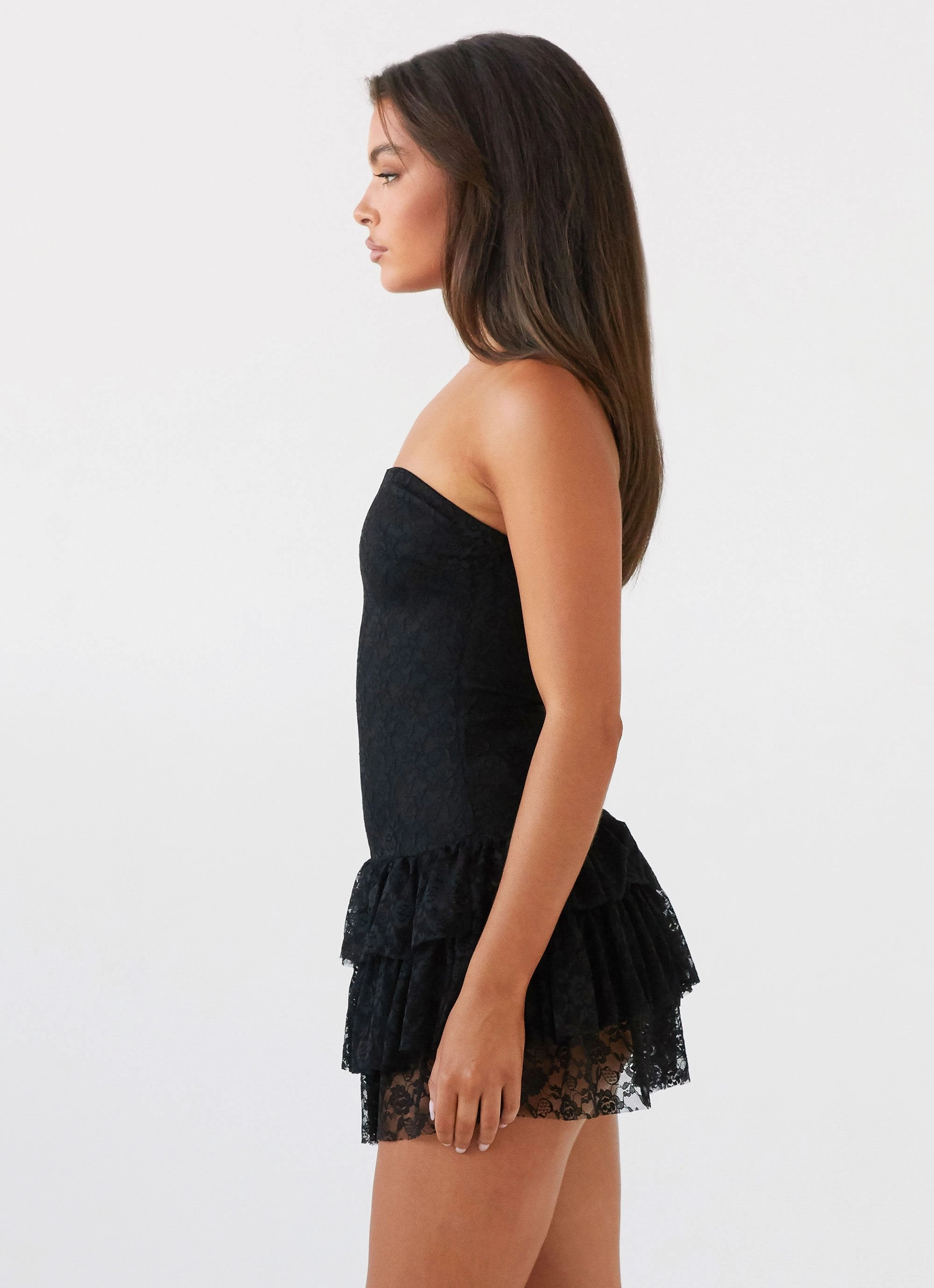 Posie Lace Tube Mini Dress - Black Cloud Light
