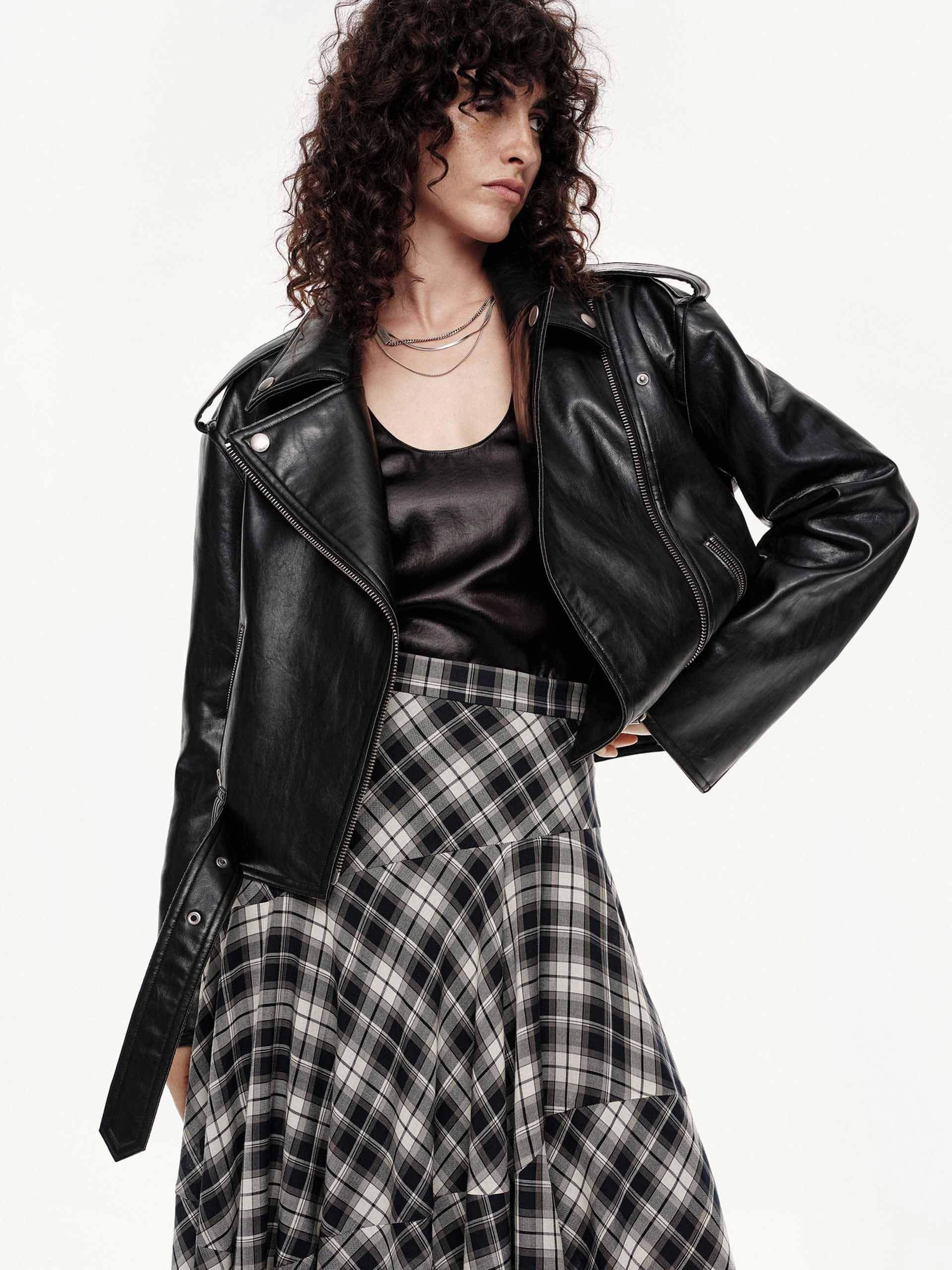 Quick Dry Material ripstop fabric Cropped Faux Leather Jacket