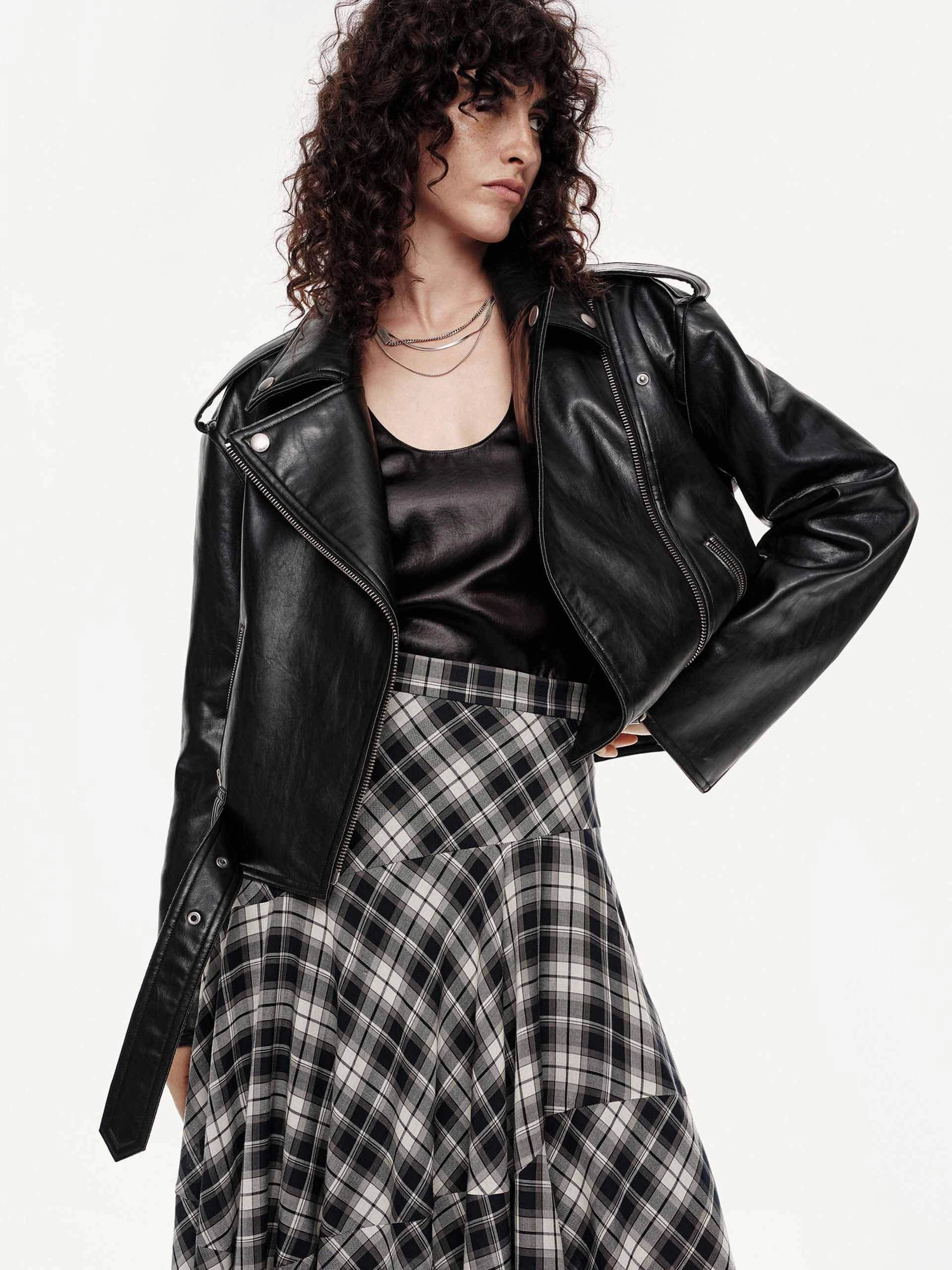 Cropped Faux Leather Jacket Stretch Cloth